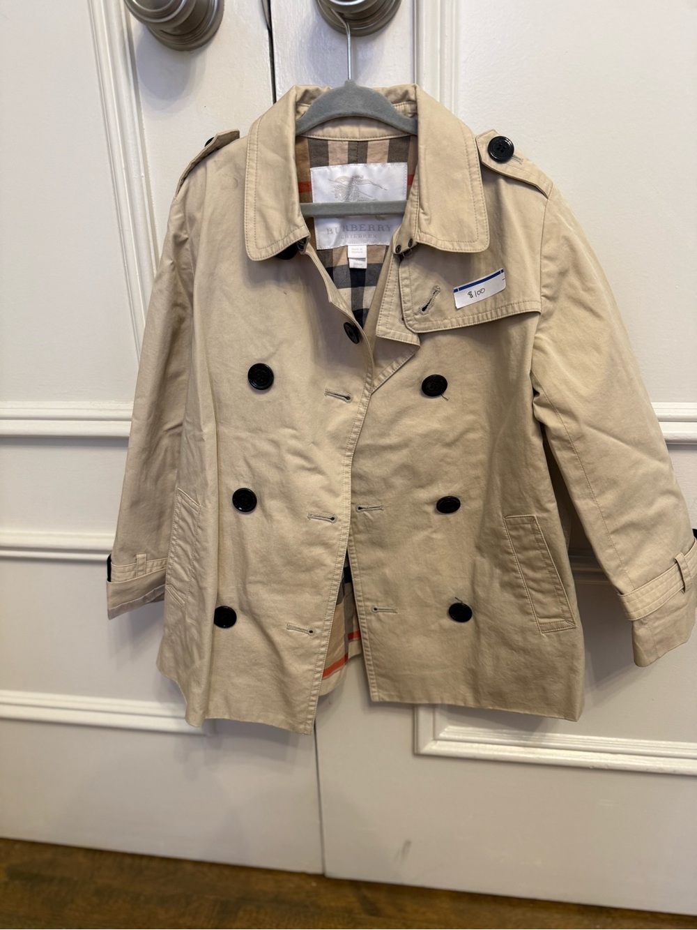 Burberry Khaki Double-Breasted Short Trench Coat